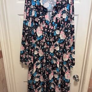 Midi Studio Crepe De Chine Long Sleeve
Button Front Shirtdress